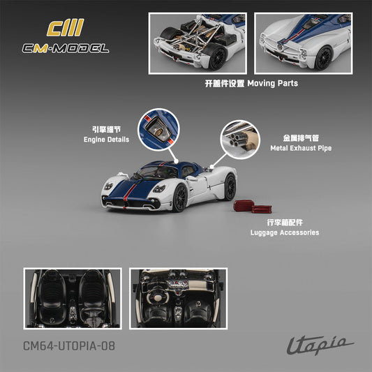 [Preorder] CM Model 1:64 "Pagani Utopia Bianco Benny with Blu Francia Carbon & Rosso Monza Stripe  CM64-Utopia-08
