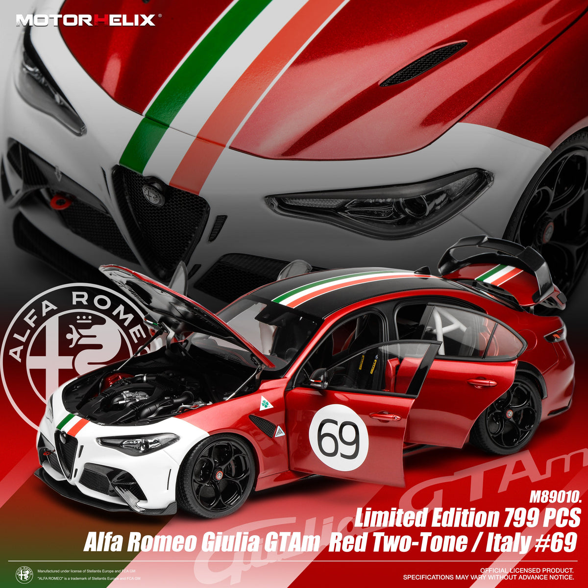 MOTORHELIX 1:18 Alfa Romeo Giulia GTAm Red Two-Tone /ltaly#69 M89010