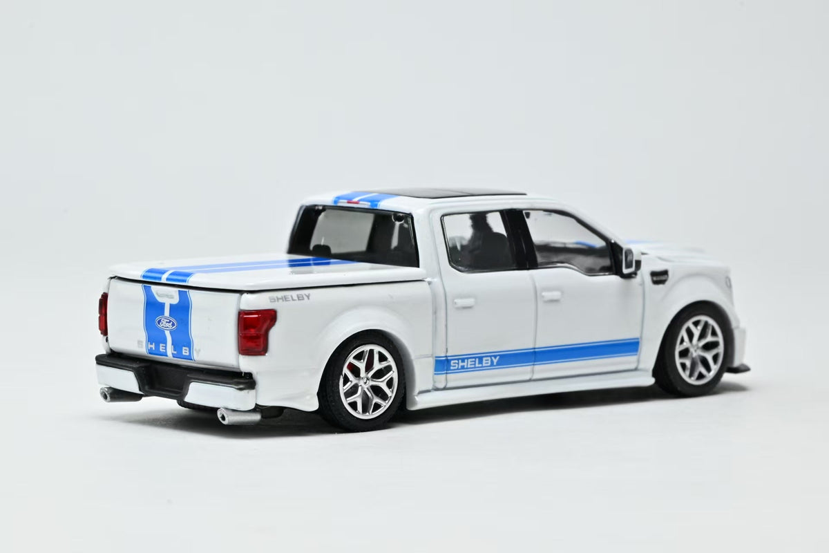 Funny Model 1:64 Shelby F150 Super Snake Oxford White / Blue Racing Stripes
