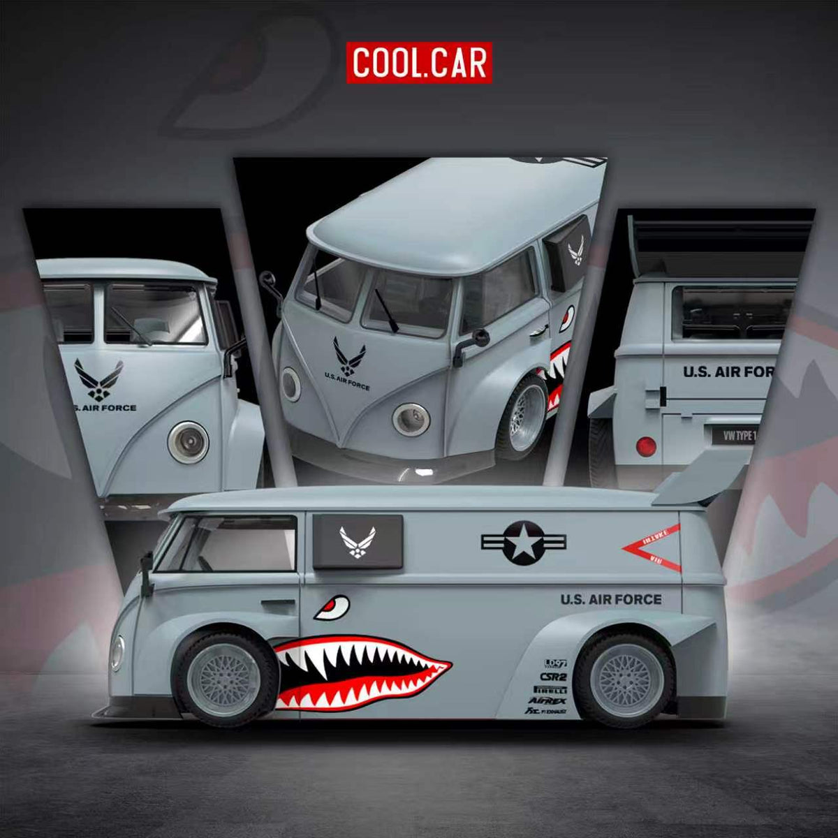 [Preorder] Cool Car 1:64 Volkswagen T1 Grey Shark Mouth Livery CC642959