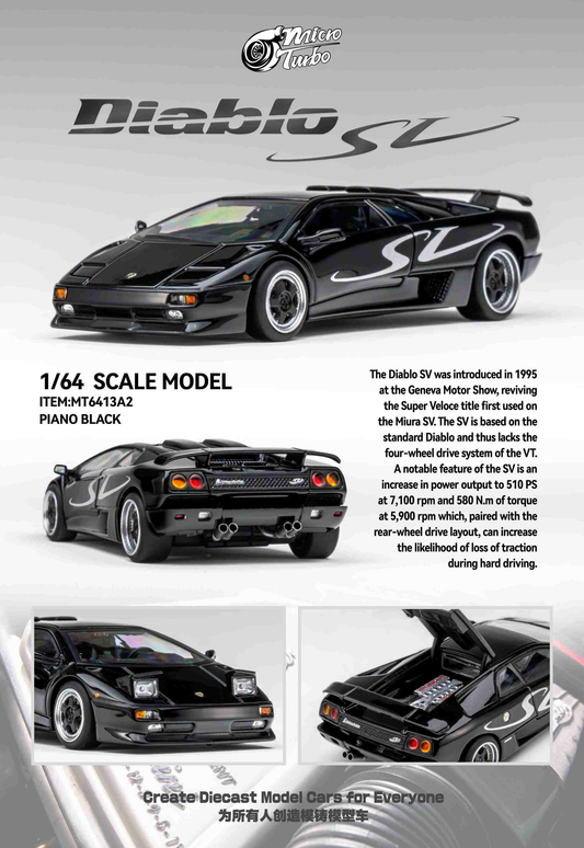 [Preorder] Microturbo 1:64 Lamborghini Custom Diablo SV - Metallic Black MT6413A2