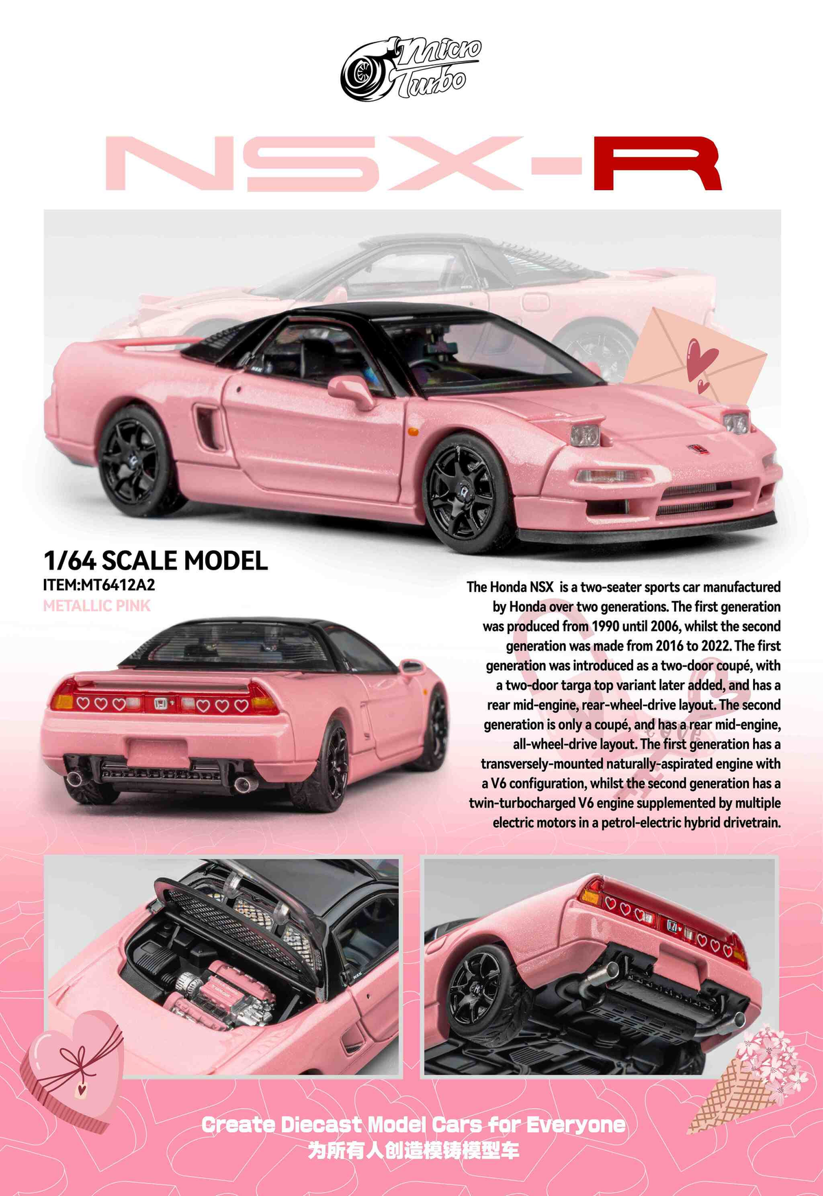 Microturbo 1:64 Custom NSX-R NA1 - Metallic Pink MT6412A2