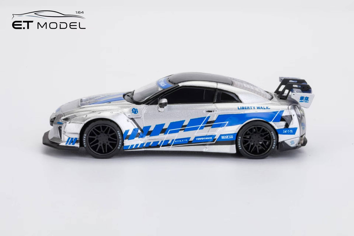 ET Model x Model Collect 1:64 Nissan GT-R R35 LB Widebody Modified 1.5 Version FNF Silver Blue