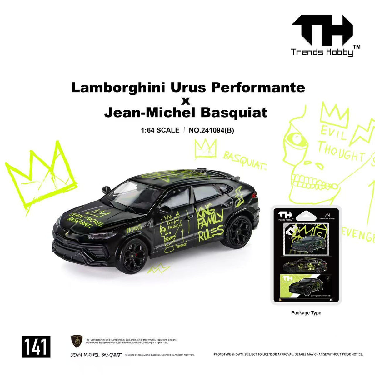 [Preorder] Trends Hobby 1:64 Lamborghini Urus Performante x Jean-Michel Basquiat Black 241094(B)