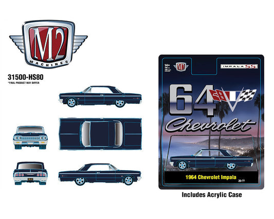 [Preorder] M2 Machines 1:64 1964 Chevrolet Impala Hard Top – Daytona Blue Metallic – Hobby Exclusive 31500-HS80