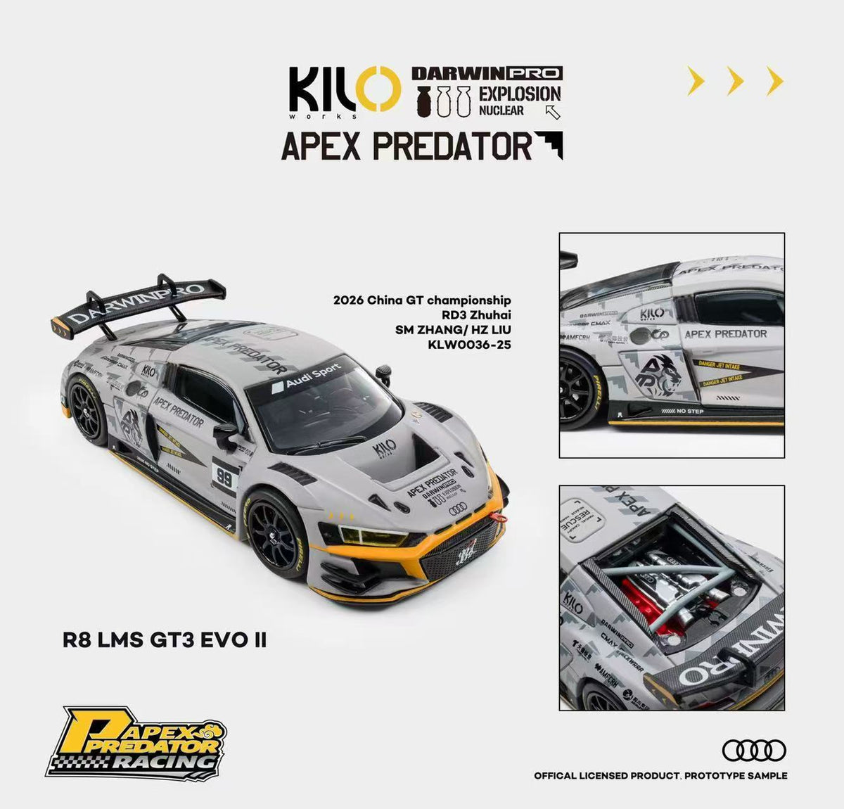 [Preorder] KILO works 1:64 AUDI R8 LMS GT3 EVO II  DarwinPRO Air Force Grey KLW0036-25
