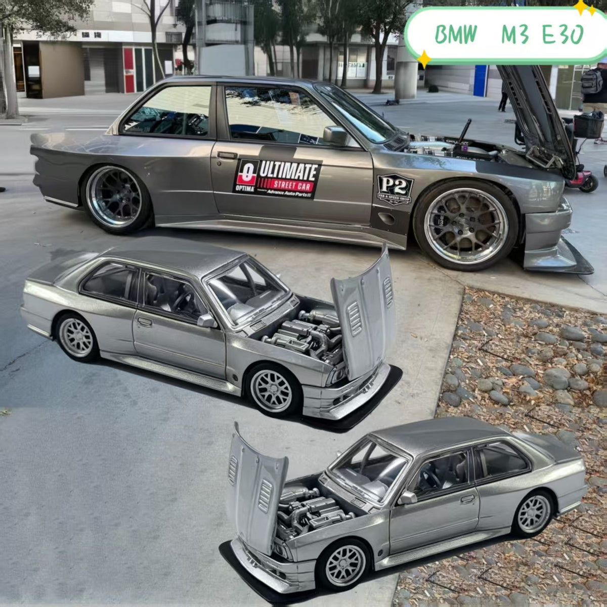 [Preorder] Fei Xiang 1:64 BMW M3 E30 widebody modified version (open hood) Grey