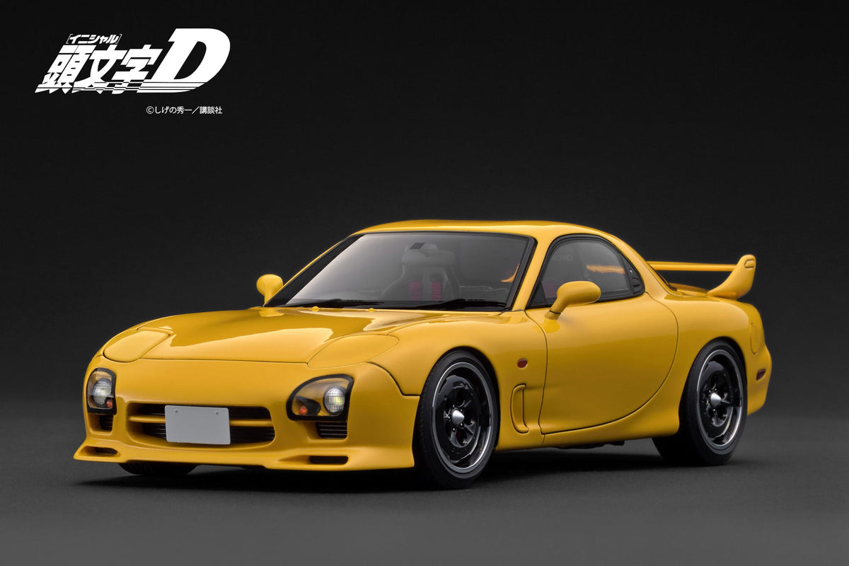 Ignition Model 1:18 INITIAL D Mazda RX-7 Mazda Speed A-spec (FD3S) Yellow With Mr. Keisuke Takahashi IG3941
