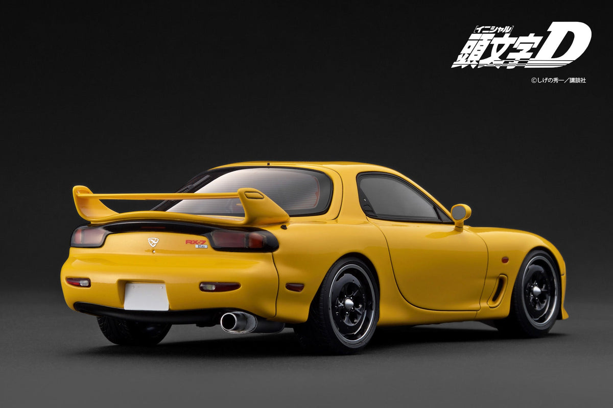 Ignition Model 1:18 INITIAL D Mazda RX-7 Mazda Speed A-spec (FD3S) Yellow With Mr. Keisuke Takahashi IG3941