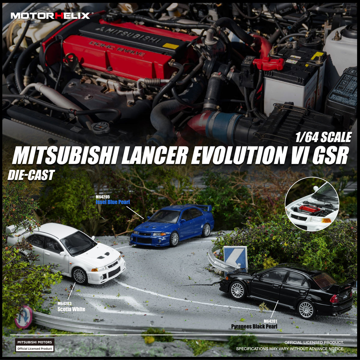 [Preorder] MOTORHELIX 1:64 Mitsubishi Lancer EVOLUTION VI GSR (3 Colours) M64201/M64203/M64205