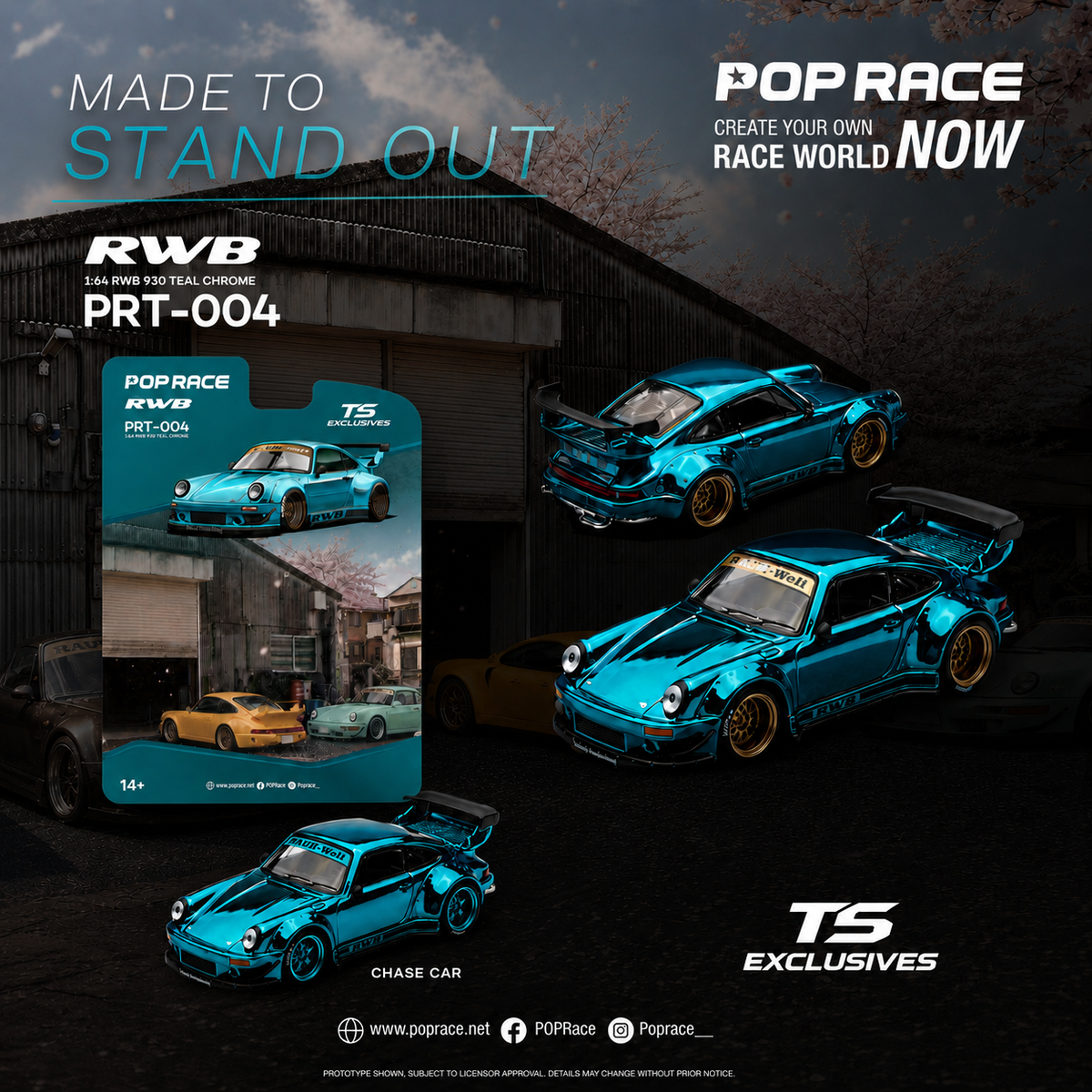 [Preorder] POPRACE x TS Exclusives 1:64 Porsche RWB 930 TEAL CHROME PRT004