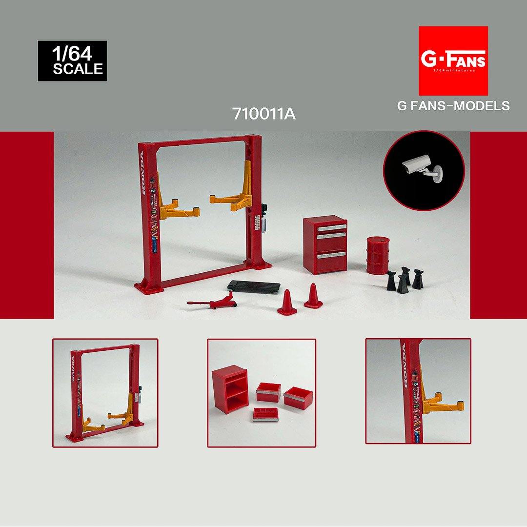 G.FANS 1:64 Model Repair Tools Kit Models/Garage lift set Red (2 Variant)