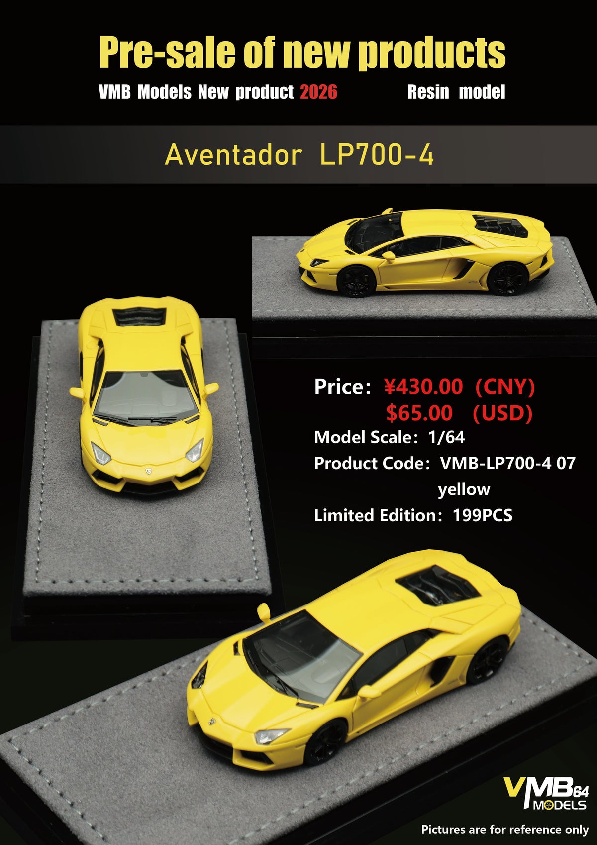 [Preorder] VMB 1:64 Lamborghini Aventador LP700-4 Yellow VMB-LP700-4 07
