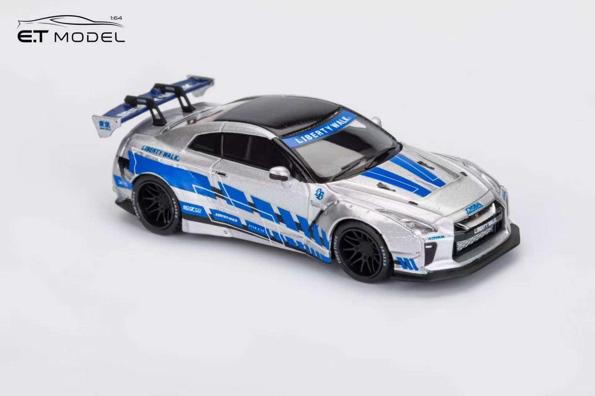 ET Model x Model Collect 1:64 Nissan GT-R R35 LB Widebody Modified 1.5 Version FNF Silver Blue