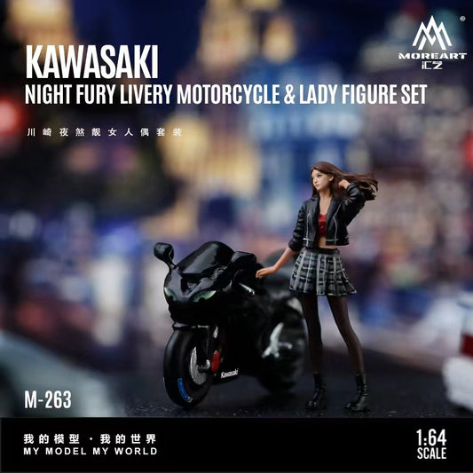 [Preorder] MoreArt 1:64 Kawasaki Night Fury Livery Motorcycle & Lady Figure Set MO222263