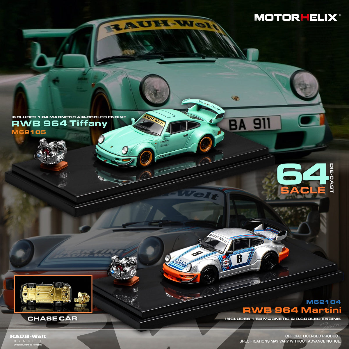 [Preorder] MOTORHELIX 1:64 Porsche RWB 964 (4 Colours) M62104/M62105/M62106/M62107