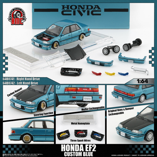 BM Creations 1:64 Honda Civic EF2 1991 - Custom Blue 64B0471