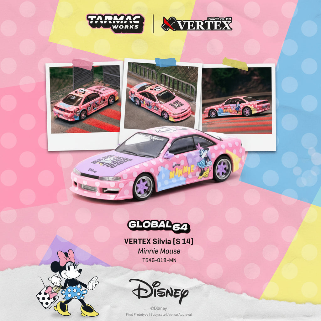 Tarmac Works 1:64 VERTEX Nissan Silvia (S14) Minnie Mouse T64G-018-MN