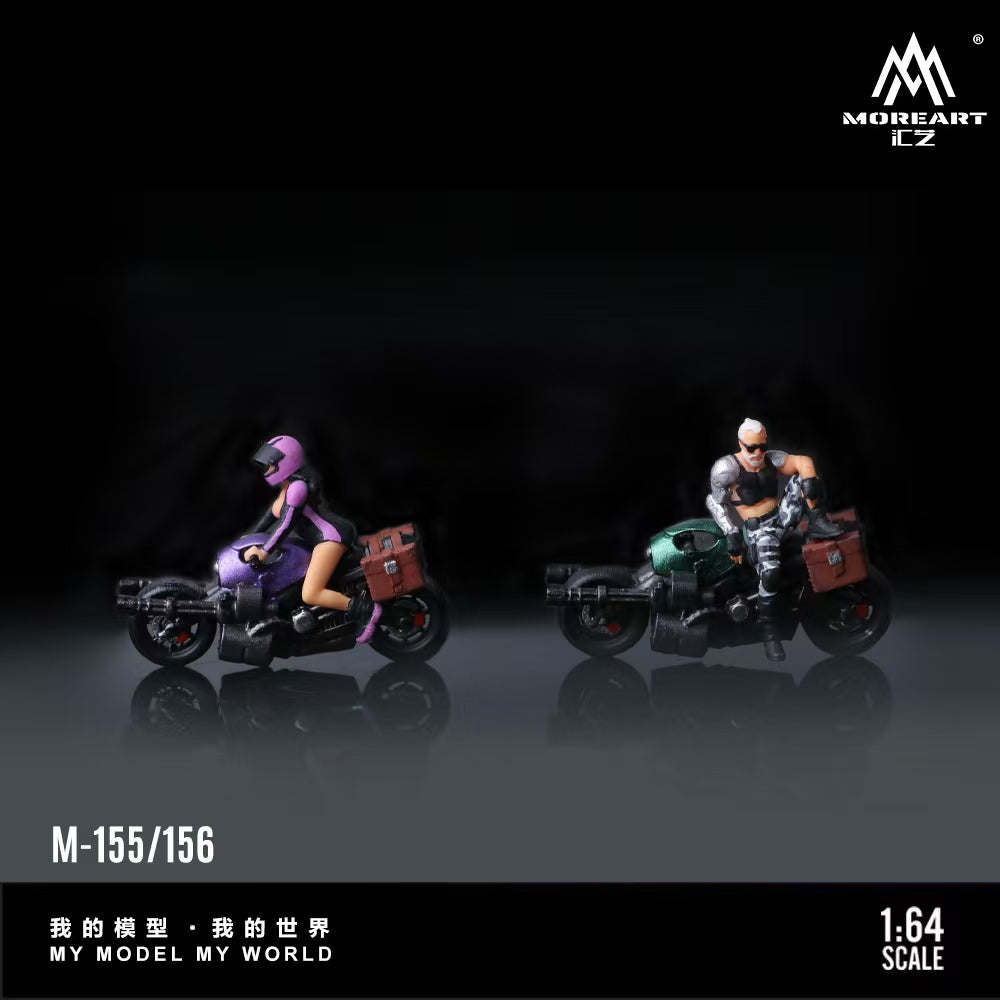 MoreArt 1:64 BRIGHT GREEN FANTASY PURPLE MACHINE GUN MOTORCYCLE DOLL MO222155 MO222156