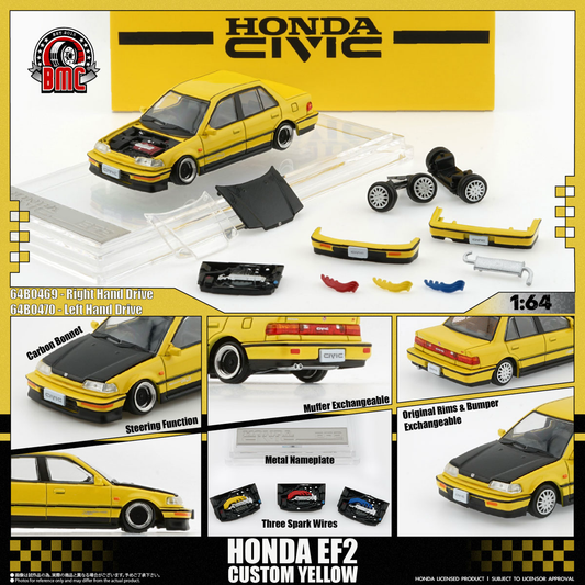 BM Creations 1:64 Honda Civic EF2 1991 - Custom Yellow BlK Bonnet 64B0469