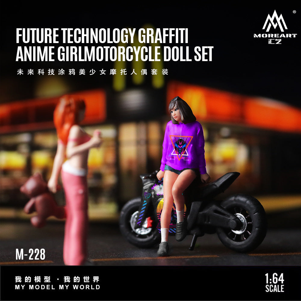 MoreArt 1:64 FUTURE TECHNOLOGY GRAFFITI ANIME GIRL MOTORCYCLE DOLL SET MO222228
