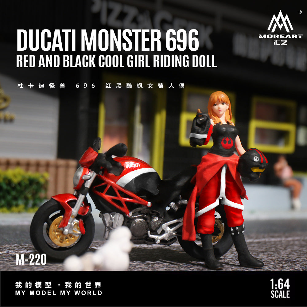 MoreArt 1:64 DUCATI MONSTER 696 RED AND BLACK COOL GIRL RIDING DOLL MO222220