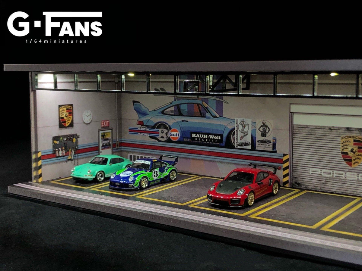 G.Fans 1:64 Garage Diorama with LED (Porsche RWB Theme) 710007