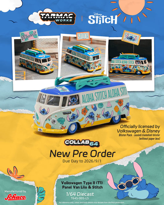 [Preorder] Tarmac Works 1:64 Volkswagen Type II (T1) Panel Van Lilo & Stitch T64S-005-LS