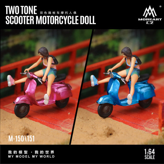 MoreArt 1:64 TWO TONE SCOOTER MOTORCYCLE DOLL (2 Colours)