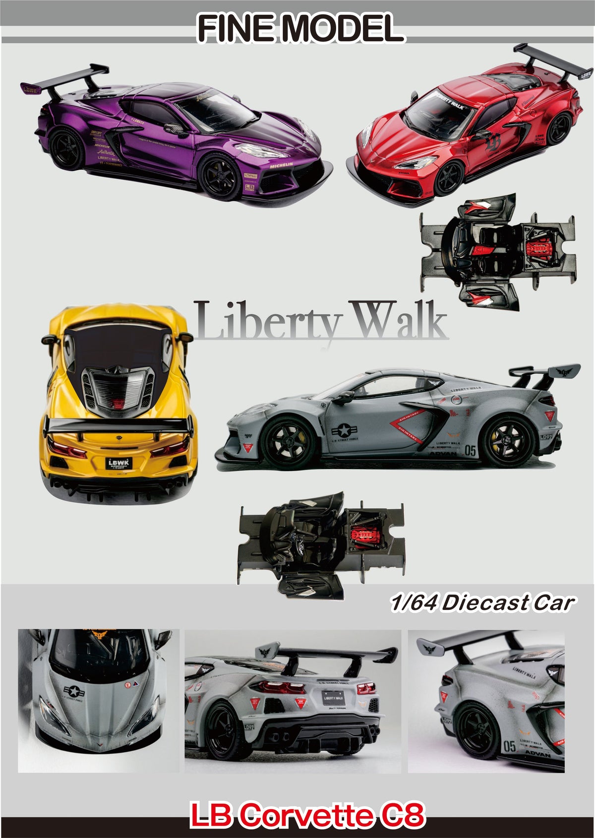 [Preorder] Fine Model 1:64 LB Chevrolet Corvette C8 (4 Colours)