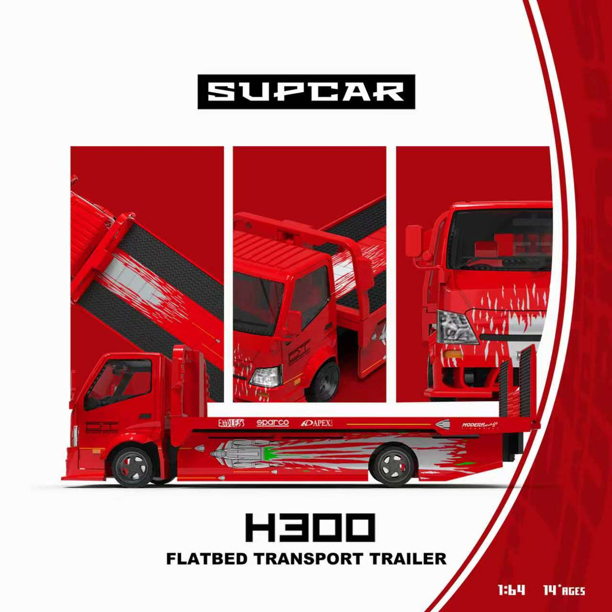 [Preorder] SUPCAR 1:64 H300 Flatbed Transport Trailer Fast & Furious Red Gladiator Livery SC647257