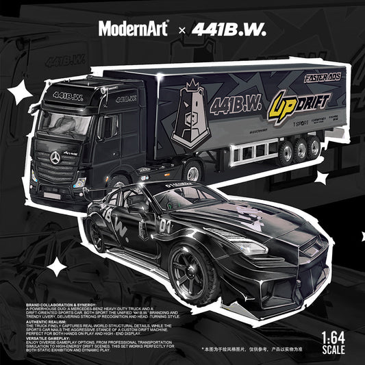 ModernArt 1:64 Nissan GTR35 & Mercedes Actros Truck set (2 Versions) MD641530/MD641531