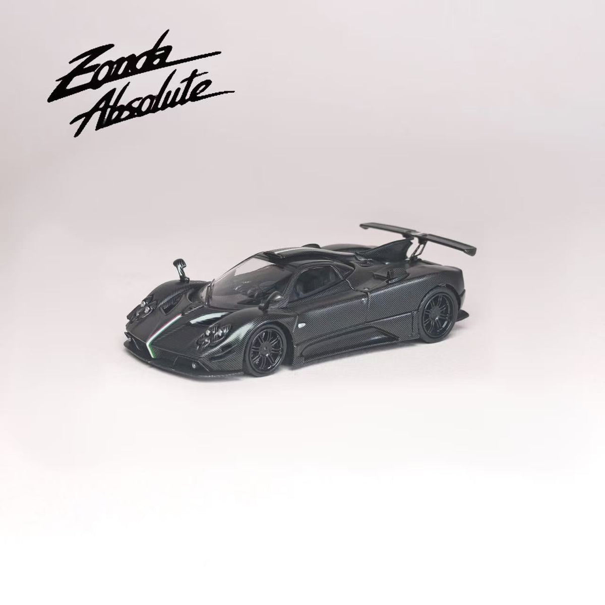 [Preorder] Rhino Model 1:64 Pagani One-off Series. Zonda AbsoIute EVO #76061 (Full Black Matte Carbon Fiber With Italian Tricolor Stripes)