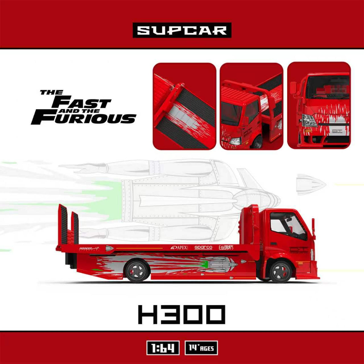[Preorder] SUPCAR 1:64 H300 Flatbed Transport Trailer Fast & Furious Red Gladiator Livery SC647257