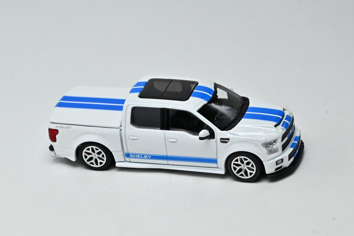 Funny Model 1:64 Shelby F150 Super Snake Oxford White / Blue Racing Stripes