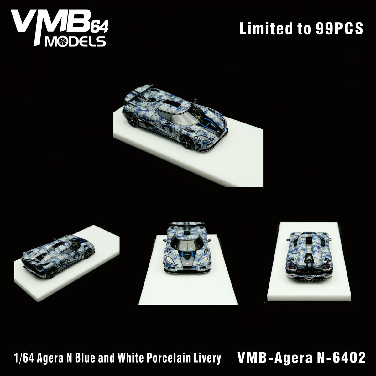 [Preorder] VMB 1:64 Koenigsegg Agera Blue and White Porcelain Livery VMB-AgeraN-6402