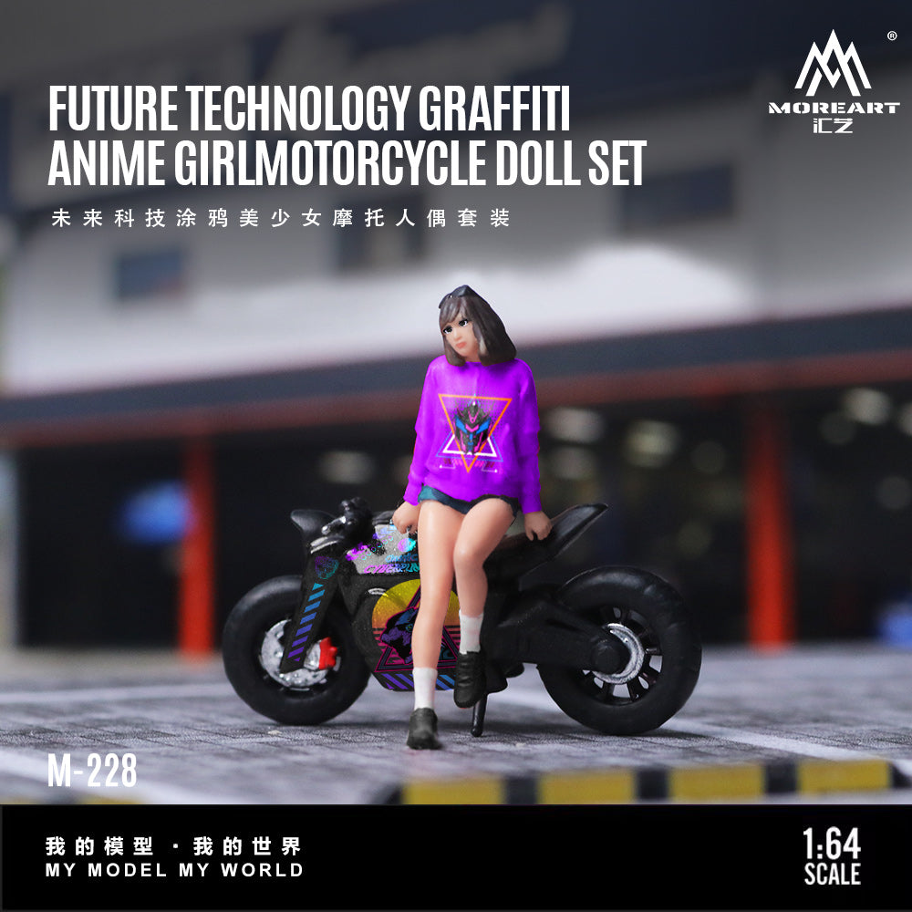MoreArt 1:64 FUTURE TECHNOLOGY GRAFFITI ANIME GIRL MOTORCYCLE DOLL SET MO222228