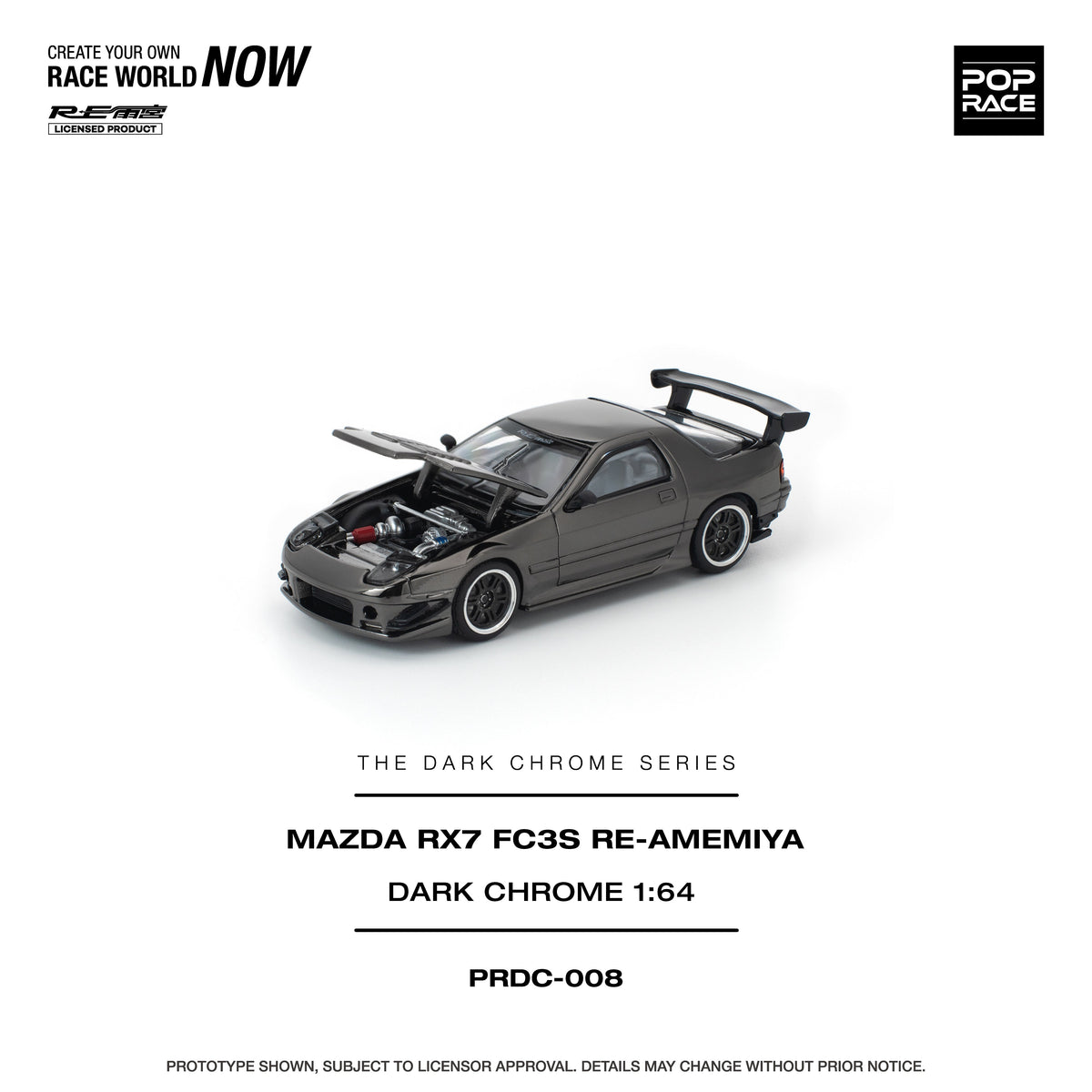 [Preorder] POPRACE 1:64 MAZDA RX7 FC3S RE-AMEMIYA DARK CHROME PRDC008