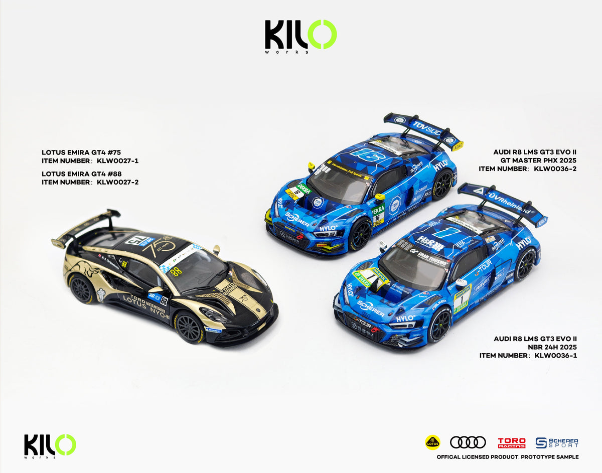 KILO works 1:64 LOTUS EMIRA GT4 LOTUS TEAM TORO (2 Versions) KLWO027-1/KLWO027-2