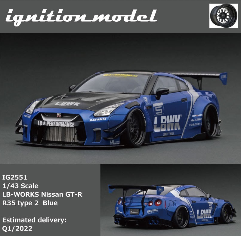 Ignition Model 1:43 LB-WORKS Nissan GT-R R35 type 2 Blue IG2551