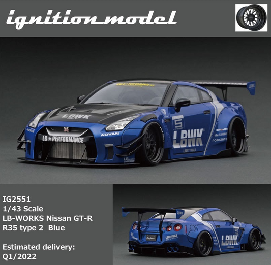 Ignition Model 1:43 LB-WORKS Nissan GT-R R35 type 2 Blue IG2551