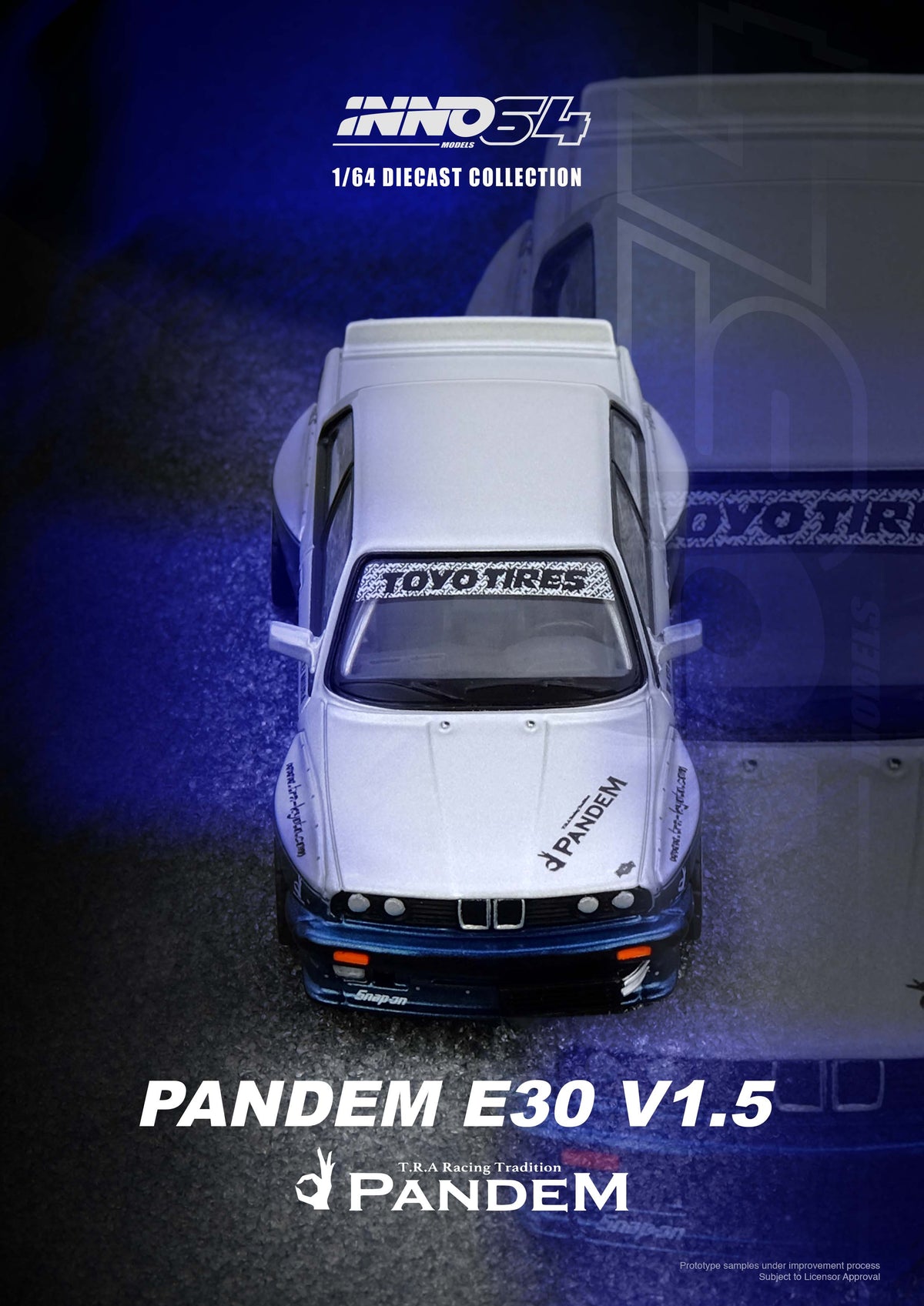 Inno64 1:64 BMW PANDEM E30 M3 Silver/Blue IN64-E30P-SILBLU