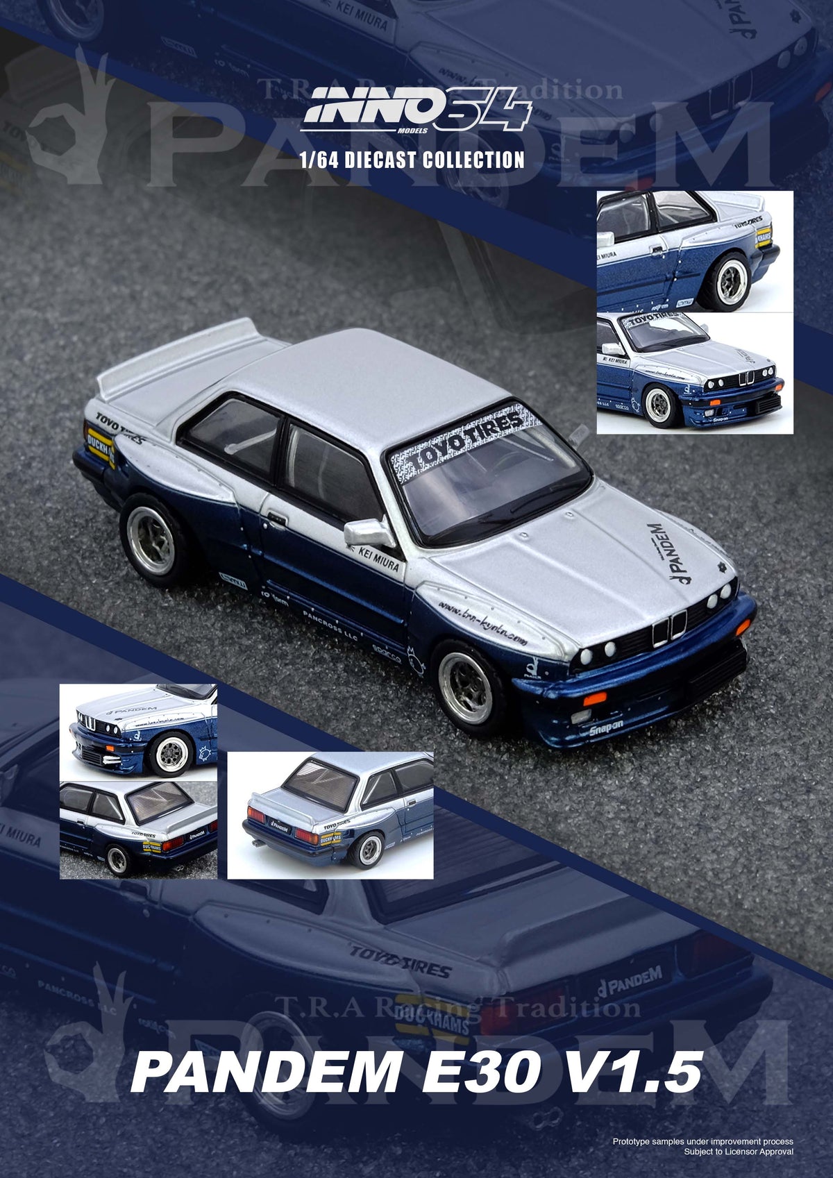 Inno64 1:64 BMW PANDEM E30 M3 Silver/Blue IN64-E30P-SILBLU