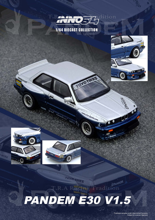 Inno64 1:64 BMW PANDEM E30 M3 Silver/Blue IN64-E30P-SILBLU