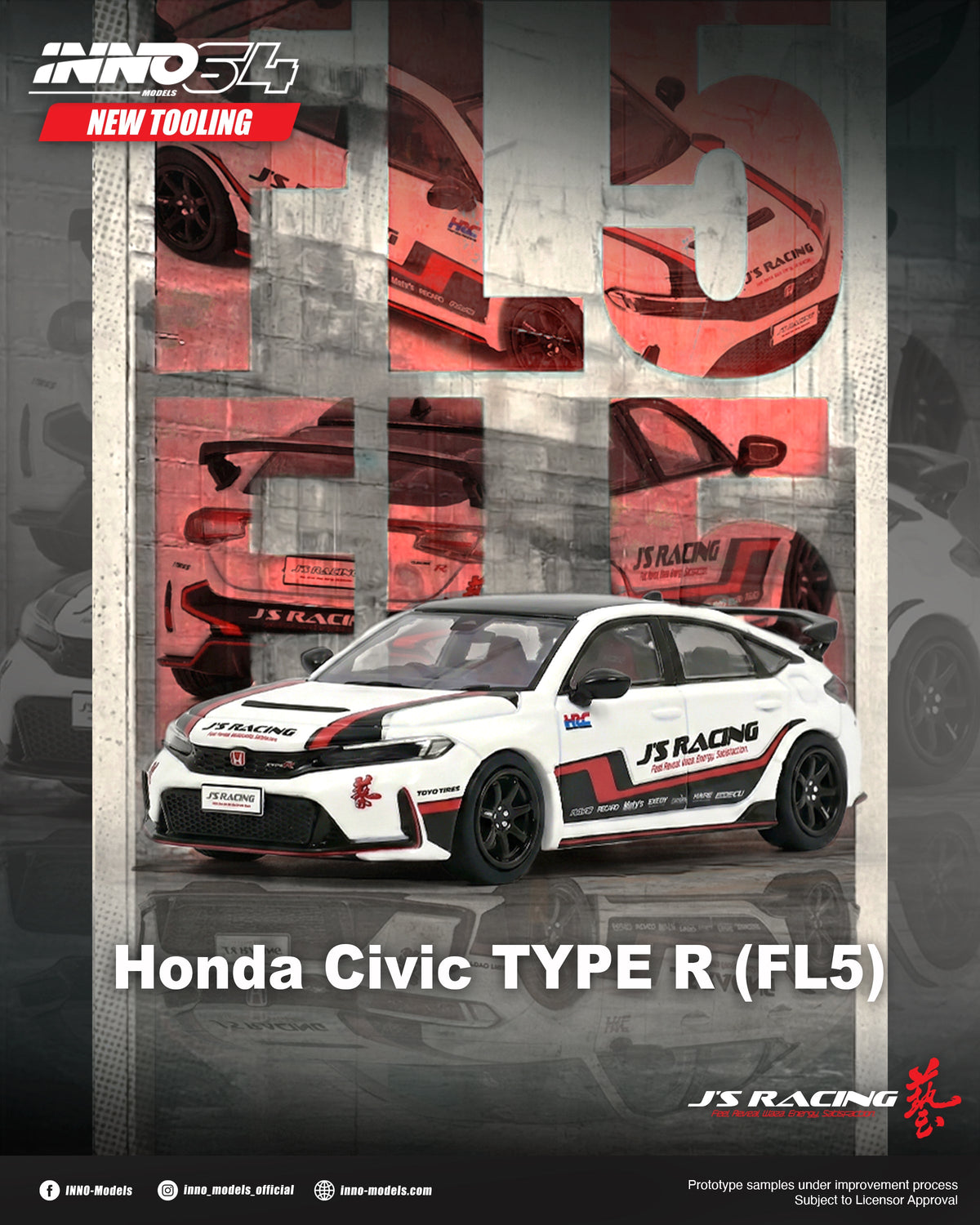[Preorder] Inno64 1:64 Honda Civic (FL5) J'S RACING IN64-FL5JS-WHI