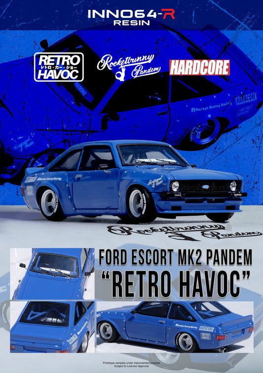 Inno64 1:64 FORD ESCORT MK2 PANDEM "EMOTION" RETRO HAVOC Blue IN64R-MK2P-BLUE