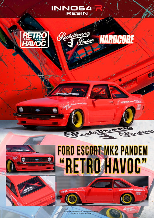 Inno64 1:64 FORD ESCORT MK2 PANDEM "EMOTION" RETRO HAVOC Red IN64R-MK2P-RED