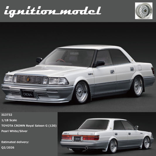 [Preorder] Ignition Model 1:18 TOYOTA CROWN Royal Saloon G (130)  Pearl White/Silver IG3732