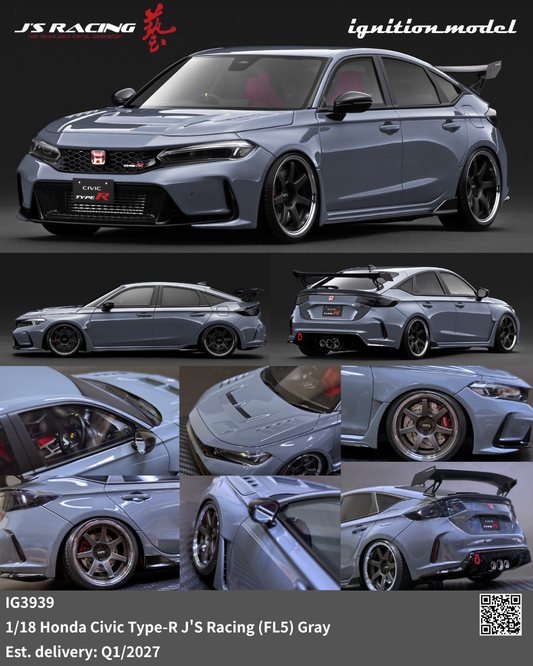 [Preorder] Ignition Model 1:18 Honda Civic Type-R J'S Racing (FL5) Grey IG3939