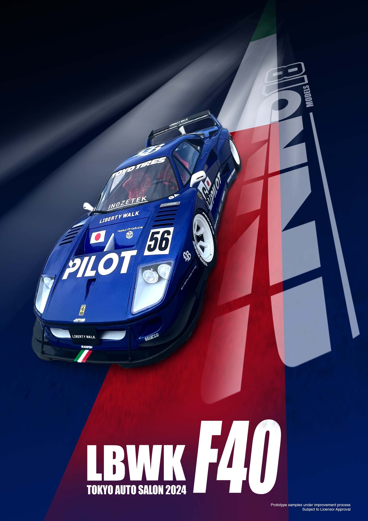 INNO18 1:18 LBWK F40 Blue Tokyo Auto Salon 2024